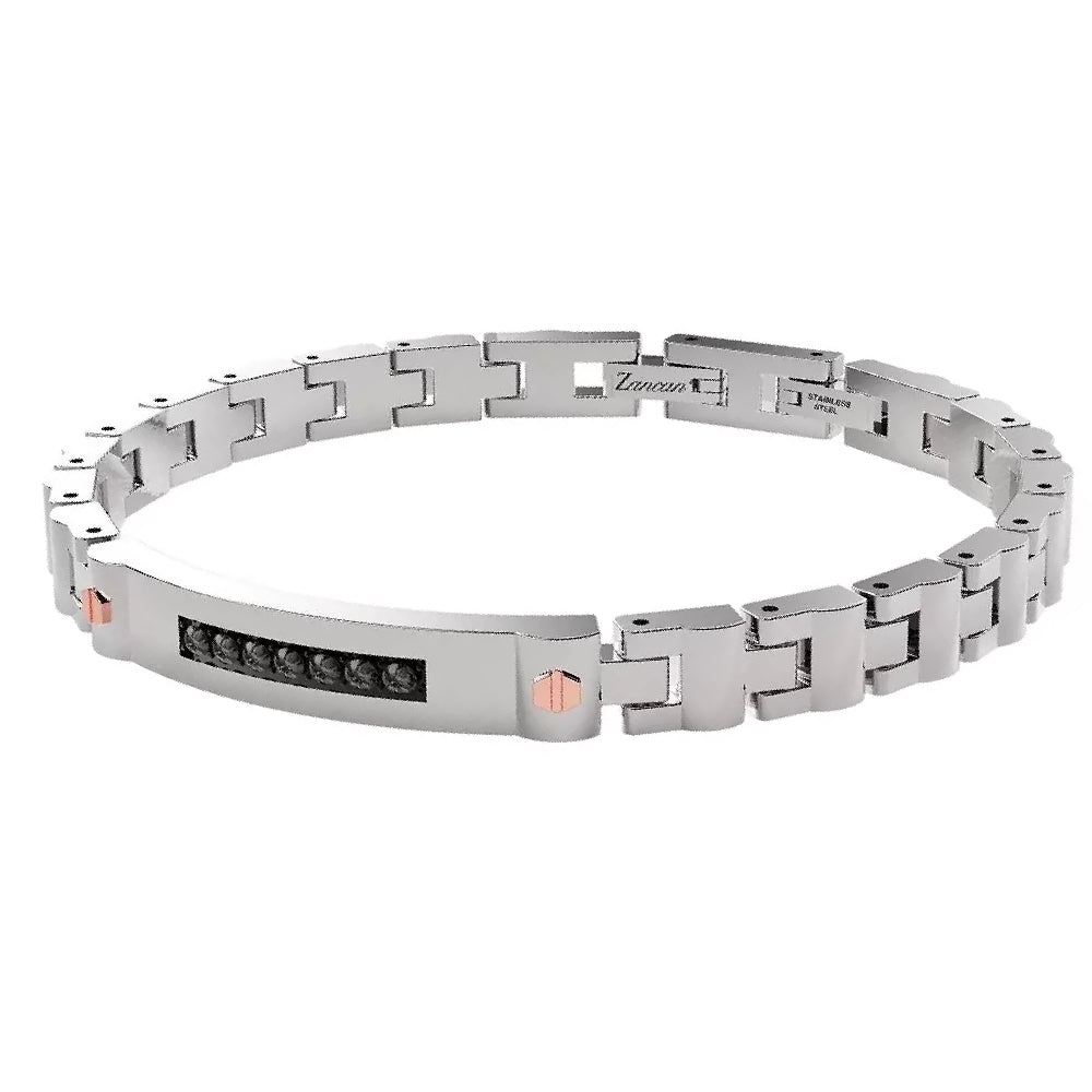 Bracciale Uomo Zancan Acciaio Viti Rosè Zirconi Neri EHB408